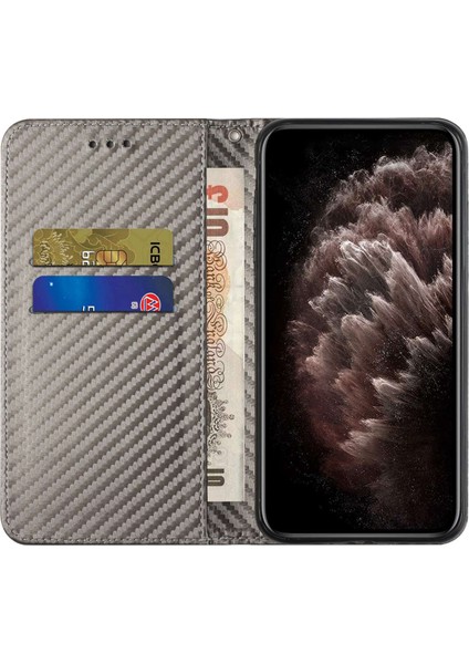 Iphone 14 Pro Max Için 6.7 Inç Iyi Korunmuş Karbon Fiber Doku Pu Deri Kasa Otomatik Manyetik Kapalı Kapak Standı Cüzdan Kapağı-Gri (Yurt Dışından)