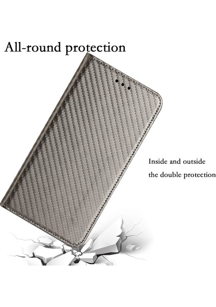 Iphone 14 Pro Max Için 6.7 Inç Iyi Korunmuş Karbon Fiber Doku Pu Deri Kasa Otomatik Manyetik Kapalı Kapak Standı Cüzdan Kapağı-Gri (Yurt Dışından)
