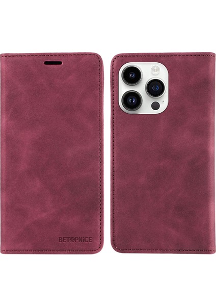 Iphone 14 Pro Max Max Magnety Telefon Kılıfı Pu Deri Stand Kapağı Rfıd Engelleme Cüzdan Telefon Kabuğu Kırmızısı (Yurt Dışından)