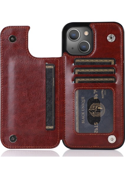 Iphone 14 Için Pu Deri Kaplamalı Tpu Telefon Kılıfı Çılgın At Doku Kart Tutucu Kickstand Cover-Brown (Yurt Dışından) modelleri