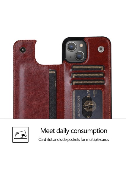 Iphone 14 Için Pu Deri Kaplamalı Tpu Telefon Kılıfı Çılgın At Doku Kart Tutucu Kickstand Cover-Brown (Yurt Dışından) indirimleri