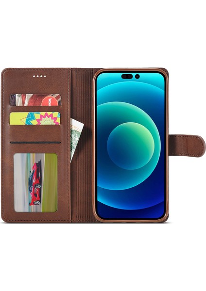 Iphone 14 Için Manyetik Pu Deri Koru Folio Kapak Tpu Koruyucu Iç Kabuk Stand Flip Cüzdan Case-Brown (Yurt Dışından)