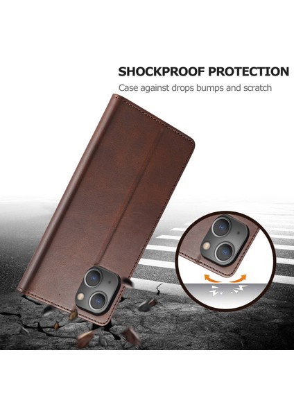Iphone 14 Için Manyetik Pu Deri Koru Folio Kapak Tpu Koruyucu Iç Kabuk Stand Flip Cüzdan Case-Brown (Yurt Dışından)
