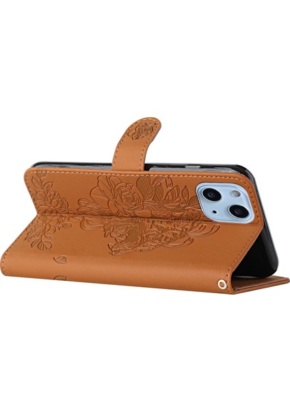 Iphone 14 Için Plus Baskı Tiger Head Pu Deri Kılıf Kılıfı Strap Strap Cüzdan Stili Özellik Flip Cover-Brown (Yurt Dışından) modelleri
