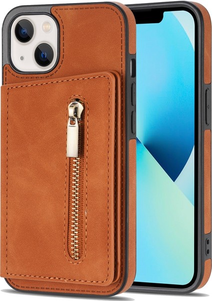 Iphone 14 Için 6.7 Inç Koruma Koruma Fermuar Cep Telefonu Cüzdan Pu Deri Kaplamalı Tpu Cep Telefonu Kapak Kartı Tutucu Kickstand-Brown (Yurt Dışından)