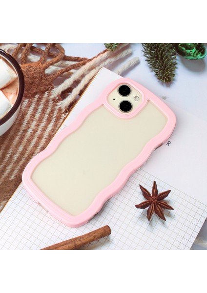 Iphone 14 Plus Wave Edge Söndürülebilir Renk Çerçevesi Şeffaf Arka Kapak Pc+Tpu Telefon Anti-Drop Vaka-Pembe (Yurt Dışından)