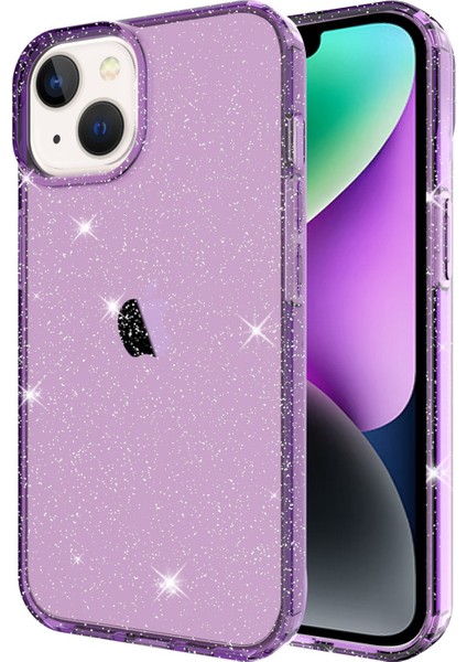 Iphone 14 Için GW18 Plus Glitter Powder Tasarım Clear Tpu Case Telefon Damla Damla Koşullu Geri Kapak Tespit Edici Mor (Yurt Dışından)