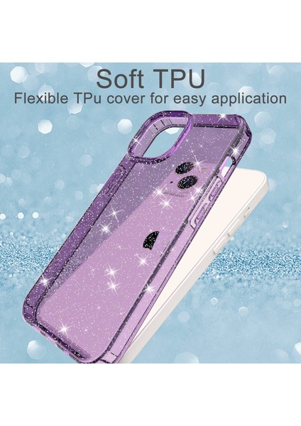Iphone 14 Için GW18 Plus Glitter Powder Tasarım Clear Tpu Case Telefon Damla Damla Koşullu Geri Kapak Tespit Edici Mor (Yurt Dışından)