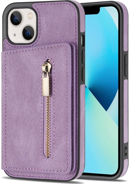 Iphone 14 Için 6.7 Inç Koruma Koruma Fermuar Cep Telefonu Cüzdan Pu Deri Kaplamalı Tpu Cep Telefonu Kapak Kartı Tutucu Kickstand-Purple (Yurt Dışından)