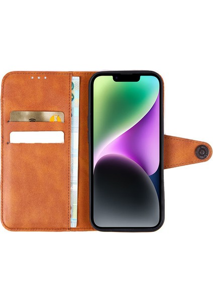 Iphone 14 Için Folio Folio Flip Pu Deri Kılıf Çılgın At Doku Birleştirme Koruyucu Telefon Kapağı Cüzdan Stand-Kırmızı (Yurt Dışından)