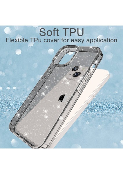Iphone 14 Için GW18 Artı Parıltılı Toz Tasarımı Clear Tpu Kasa Telefon Bırakma Geçirmez Arka Kapak-Şeffaf Siyah (Yurt Dışından)