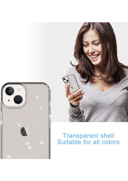 Iphone 14 Için GW18 Artı Parıltılı Toz Tasarımı Clear Tpu Kasa Telefon Bırakma Geçirmez Arka Kapak-Şeffaf Siyah (Yurt Dışından)