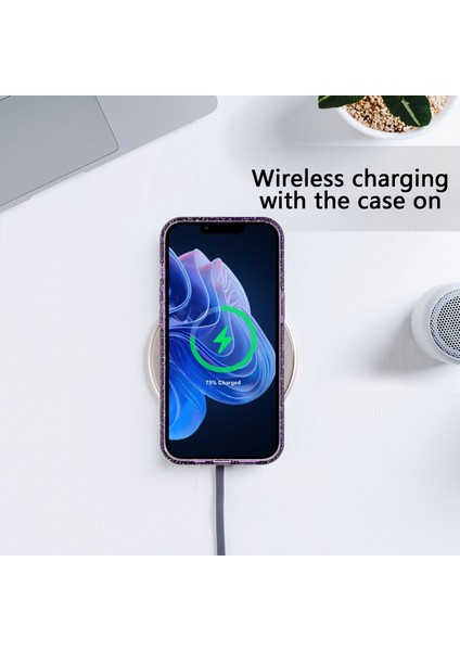 Iphone 14 Için GW18 Plus Glitter Powder Tasarım Clear Tpu Case Telefon Damla Damla Koşullu Geri Kapak Tespit Edici Mor (Yurt Dışından)
