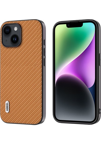 Iphone 14 Için Karbon Fiber Doku Için Telefon Geri Arka Kasa Pu Deri Kaplı Pc+Tpu Kapak Işığı Kahverengi (Yurt Dışından)