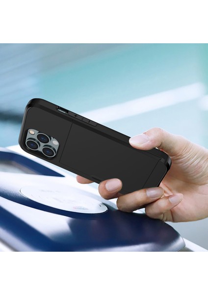Iphone 14 Pro Max 6.7 Inç Tpu+Pc Hybrid Case Şok Geçirmez Telefon Kapağı Slayt Kartı Tutucu Black (Yurt Dışından)