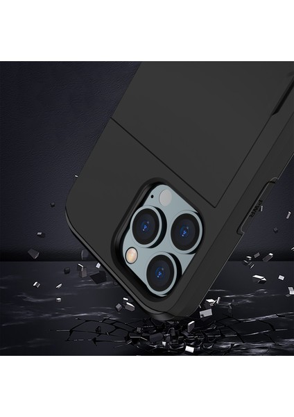 Iphone 14 Pro Max 6.7 Inç Tpu+Pc Hybrid Case Şok Geçirmez Telefon Kapağı Slayt Kartı Tutucu Black (Yurt Dışından)