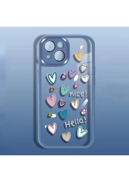 Iphone 14 Için Plus Love Heart Desen Cep Telefon Kılıfı Yumuşak Tpu Kamera Lensli Film-Tüccar Mavi ile Koruyucu Kapak (Yurt Dışından)