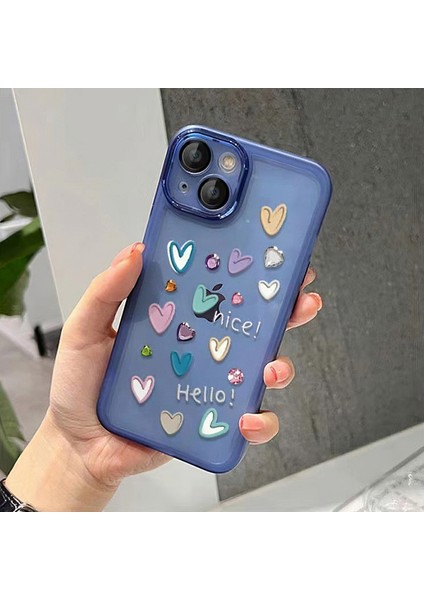Iphone 14 Için Plus Love Heart Desen Cep Telefon Kılıfı Yumuşak Tpu Kamera Lensli Film-Tüccar Mavi ile Koruyucu Kapak (Yurt Dışından)