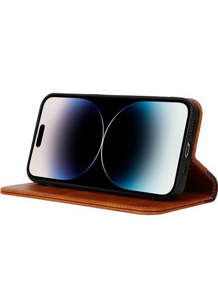 Iphone 14 Pro Maks Malf Dokusu Pu Pu Deri Şok Geçirmez Cüzdan Kılıfı Iki Renk Ekleme Manyetik Otomatik Absorbed Katlanabilir Stand Kapak Sarı/kahverengi (Yurt Dışından)
