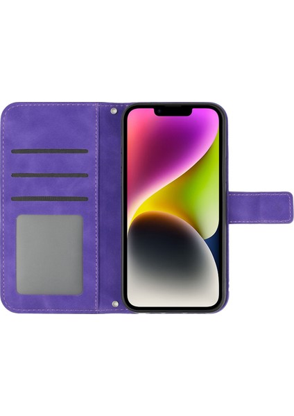 Iphone 14 Için HT04 Cilt Touch Pu Deri Stand Kılıfı Baskılı Ayçiçeği Tam Koruma Telefon Cüzdan Kapağı Omuz Kayış-Dark Mor ile (Yurt Dışından) indirimleri