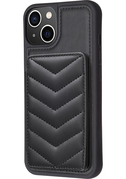 Iphone 14 Için BF26 Plus Şok Geçirmez Tpu+Pu Deri Telefon Kapak Dalga Dikiş Kartı Tutucu Kickstand Telefon Kabuğu Case-Black (Yurt Dışından)