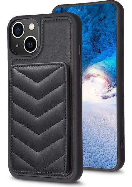 Iphone 14 Için BF26 Plus Şok Geçirmez Tpu+Pu Deri Telefon Kapak Dalga Dikiş Kartı Tutucu Kickstand Telefon Kabuğu Case-Black (Yurt Dışından)