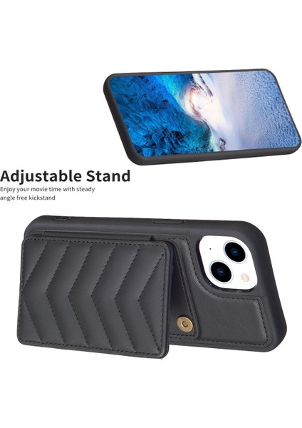 Iphone 14 Için BF26 Plus Şok Geçirmez Tpu+Pu Deri Telefon Kapak Dalga Dikiş Kartı Tutucu Kickstand Telefon Kabuğu Case-Black (Yurt Dışından)