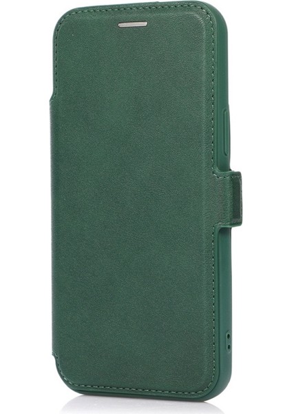 Iphone 14 Pro Max Pu Deri Stand Kartı Tutucu Için Kasa Şok Geçirmez Manyetik Toka Slayt Kamera Koruma-Blackish Green ile Telefon Kapağı (Yurt Dışından)
