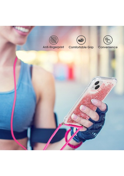 Iphone 14 Için Artı Net Hızlı ve Parıltılı Akan Sıvı Kasa Yumuşak Tpu Köşeleri Yastık Arka Kapak Uzun Kordon-Pembe ile (Yurt Dışından) indirimleri