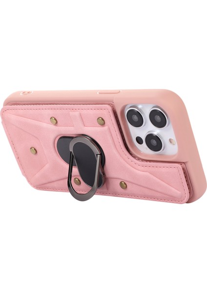Iphone 14 Pro Maks Kart Torbası Tasarımı Şok Geçirmez Cilt Touch Pu Deri Kaplamalı Tpu Geri Kılıf Manyetik Yüzük Kickstand-Pink (Yurt Dışından) modelleri