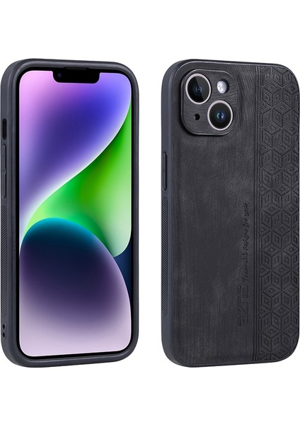 Iphone 14 Artı Çizik Dirençli Pu Deri Kaplı Tpu Cep Telefonu Kasa-Siyah (Yurt Dışından)