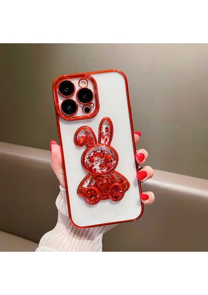 Iphone 14 Pro Max Için Sevimli Quicksand ve Tavşan Telefon Kılıfı Elektrokaplama Temsillenmiş Cam Lens Film-Red ile Açık Tpu Koruyucu Kapak (Yurt Dışından)