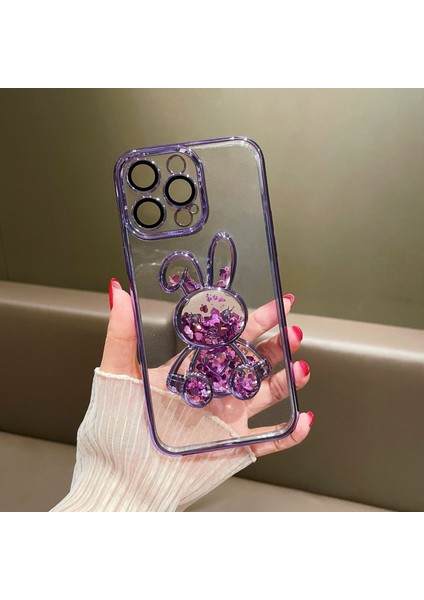Iphone 14 Pro Max Için Sevimli Quicksand ve Tavşan Telefon Kılıfı Elektrokaplama Temsillenmiş Cam Lens Film-Red ile Açık Tpu Koruyucu Kapak (Yurt Dışından)