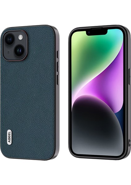 Iphone 14 Plus Telefon Kasası Cowhide Deri Kaplamalı Pc+Tpu Fine Litchi Doku Arka Kapak Yeşil (Yurt Dışından)