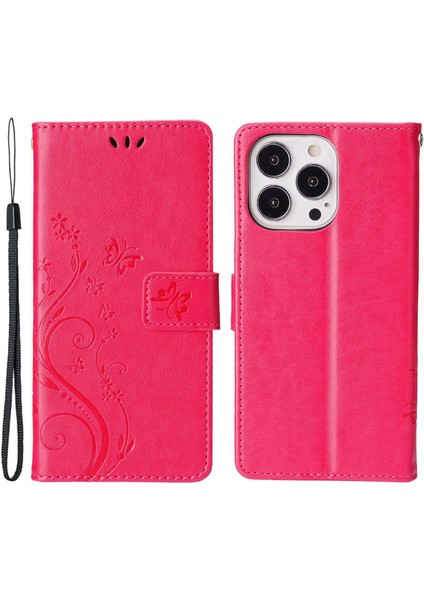 Iphone 14 Pro Max Için 6.7 Inç Baskılı Kelebekler Pu Deri Deri Flip Cüzdan Kılıfı Stand Shap-Red ile Anti-Fall Telefon Kapağı (Yurt Dışından)