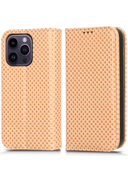 Iphone 14 Pro Max Stand Tasarım Magnetic Otomatik Emilmiş Telefon Cüzdanı Kapak Bej (Yurt Dışından)