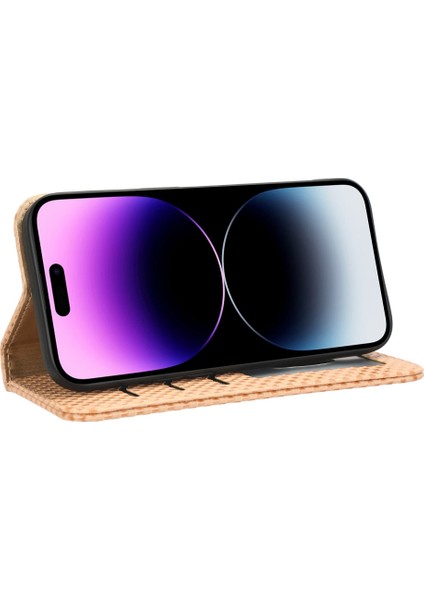 Iphone 14 Pro Max Stand Tasarım Magnetic Otomatik Emilmiş Telefon Cüzdanı Kapak Bej (Yurt Dışından)