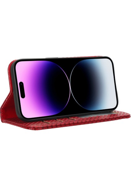 Iphone 14 Pro Max Stand Tasarım Magnetic Otomatik Absorbed Telefon Cüzdan Kapak Kırmızısı (Yurt Dışından)