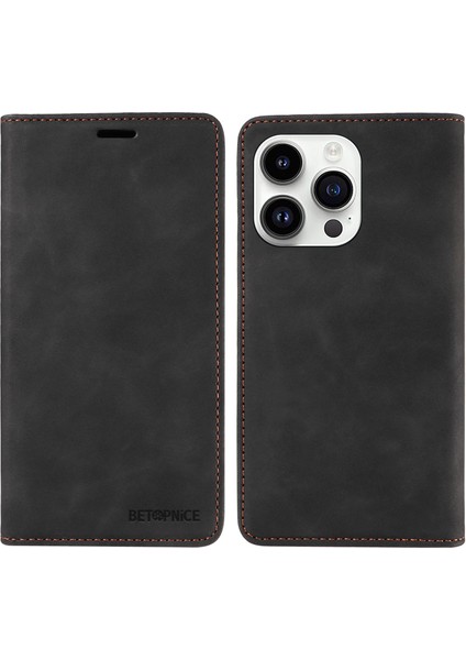 Iphone 14 Pro Max Magnetic Telefon Kılıfı Pu Deri Stand Kapağı Rfıd Engelleme Cüzdan Telefon Kabuk Black (Yurt Dışından)