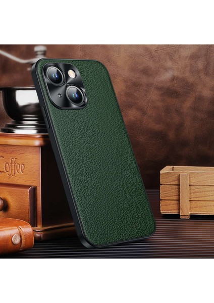 Iphone 14 Için Cowhide Deri Şok Geçirmez Kılıf Plus Anti-Fall Telefon Kılıfı Litchi Doku Tpu Metal Kamera Çerçeve Yeşil (Yurt Dışından) fiyatları