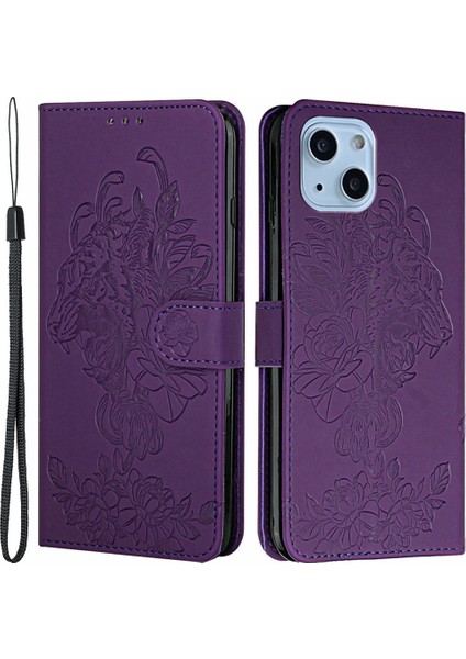 Iphone 14 Için Plus Baskı Tiger Head Pu Deri Kılıf Kılıfı Strap Strap Cüzdan Stili Stand Özellik Flip Kapak-Ilanı (Yurt Dışından)