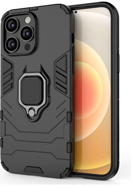 Iphone 14 Pro Max Için 6.7 Inç Anti-Drop Yumuşak Tpu+Sert Pc Hibrit Kasa Şok Geçirmez Telefon Kapağı Ring Kickstand-Black (Yurt Dışından)