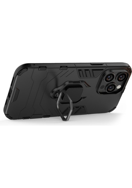 Iphone 14 Pro Max Için 6.7 Inç Anti-Drop Yumuşak Tpu+Sert Pc Hibrit Kasa Şok Geçirmez Telefon Kapağı Ring Kickstand-Black (Yurt Dışından)