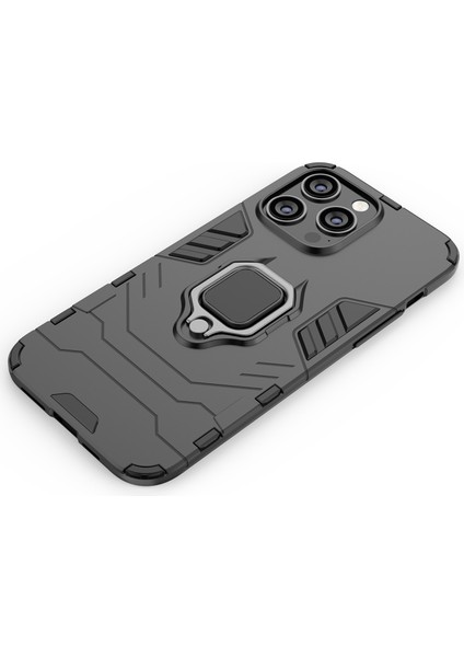 Iphone 14 Pro Max Için 6.7 Inç Anti-Drop Yumuşak Tpu+Sert Pc Hibrit Kasa Şok Geçirmez Telefon Kapağı Ring Kickstand-Black (Yurt Dışından)