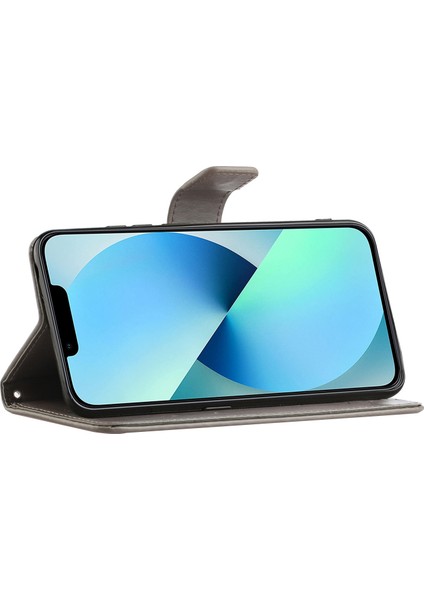 Iphone 14 Için Artı Cüzdan Tarzı Kelebek Çiçek Basılı Anti-Damla Çanta Pu Deri Standı Strap-Grey ile Telefon Kabuğu (Yurt Dışından)