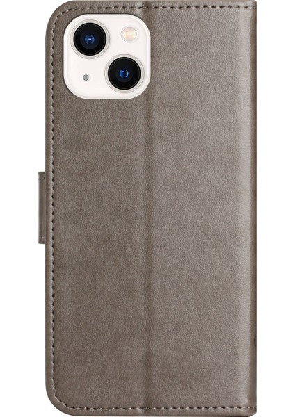 Iphone 14 Için Artı Cüzdan Tarzı Kelebek Çiçek Basılı Anti-Damla Çanta Pu Deri Standı Strap-Grey ile Telefon Kabuğu (Yurt Dışından)