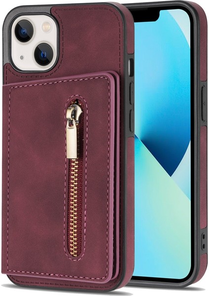 Iphone 14 Için 6.7 Inç Koruma Koruma Fermuar Cep Telefonu Cüzdan Pu Deri Kaplamalı Tpu Cep Telefonu Kapak Kartı Tutucu Kickstand-Wine Kırmızı (Yurt Dışından)
