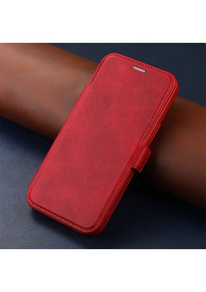 Iphone 14 Pro Max Pu Deri Stand Kartı Tutucu Için Slide Kamera Koruma-Kırmızılı Şok Geçirmez Manyetik Toka Telefon Kapağı (Yurt Dışından)