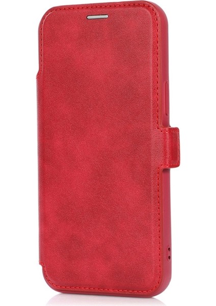 Iphone 14 Pro Max Pu Deri Stand Kartı Tutucu Için Slide Kamera Koruma-Kırmızılı Şok Geçirmez Manyetik Toka Telefon Kapağı (Yurt Dışından)