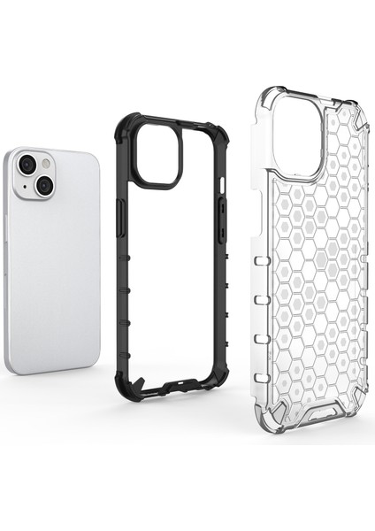 Petek Iphone 14 Için Dokulu Şok Geçirmez Telefon Kılıfı Plus 6.7 Inç Yumuşak Tpu+Sert Pc Arka Kapak Black (Yurt Dışından)